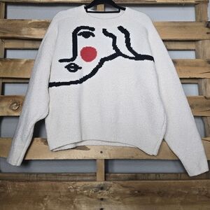 Desigual Cream Sweater with Abstract Face Design Size:M